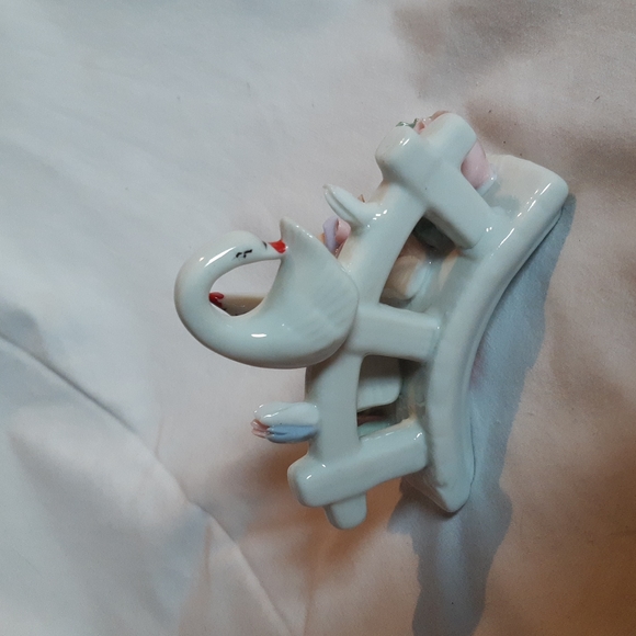 Swans on Bridge and Fence with Flowers Pastel Colors - Picture 3 of 13